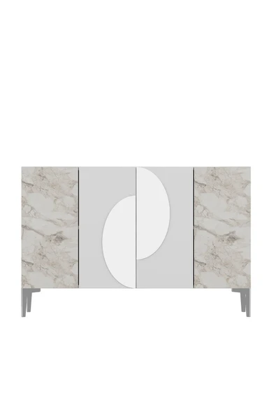 CENEYRA KA120 AFRA KONSOL, ÇOK AMAÇLI DOLAP, KAHVE KÖŞESİ, TV SEHPASI BEYAZ-EFESMERMER-SİLVER - 3