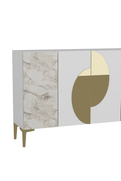 CENEYRA KA120 AFRA KONSOL, ÇOK AMAÇLI DOLAP, KAHVE KÖŞESİ, TV SEHPASI BEYAZ-EFESMERMER-GOLD - 6