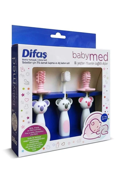 Difaş Babymed 3lü Damak Kaşıma ve Diş Bakım Seti Pembe