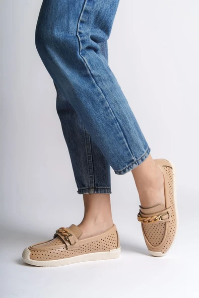 JET-LIZY Bağcıksız Ortopedik Rahat Taban Kalp Desenli Kadın Babet Ayakkabı  CKT - Ten - Resim 2