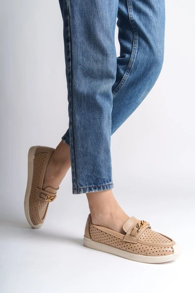 JET-LIZY Bağcıksız Ortopedik Rahat Taban Kalp Desenli Kadın Babet Ayakkabı  CKT - Ten ürün görseli