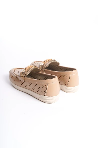 JET-LIZY Bağcıksız Ortopedik Rahat Taban Kalp Desenli Kadın Babet Ayakkabı  CKT - Ten - Resim 5