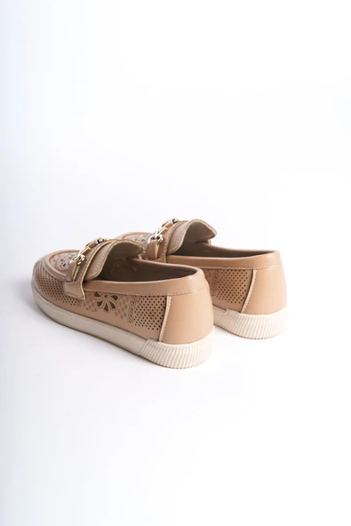 JET-LILY Bağcıksız Ortopedik Rahat Taban Çiçek Desenli Kadın Babet Ayakkabı  CKT - Ten - Resim 5