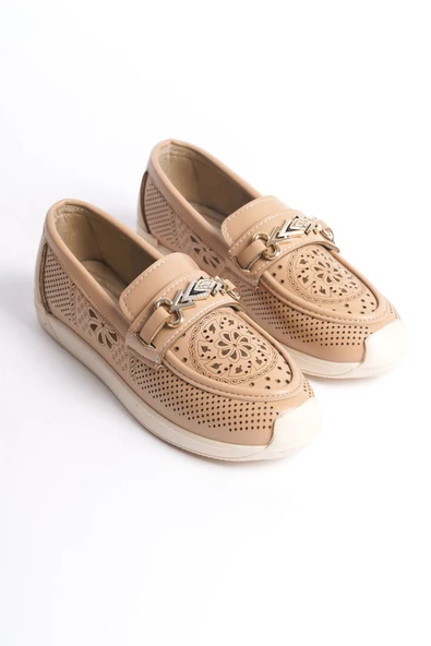 JET-LILY Bağcıksız Ortopedik Rahat Taban Çiçek Desenli Kadın Babet Ayakkabı  CKT - Ten - Resim 4