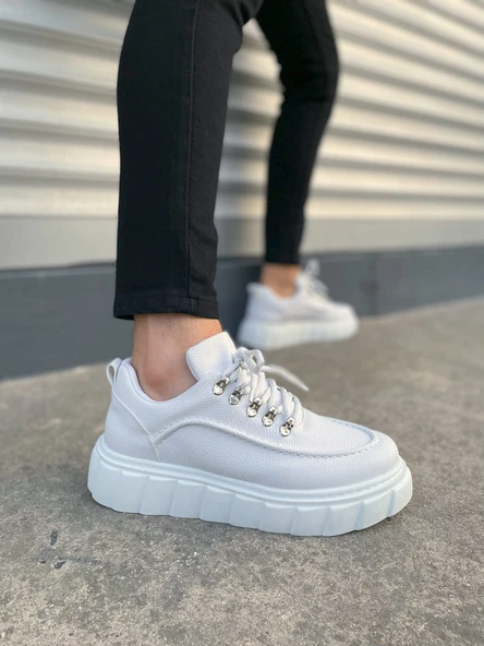 JY010 Cloud Bağcıklı Cilt Erkek Günlük Sneaker Ayakkabı CBT - Beyaz - 1