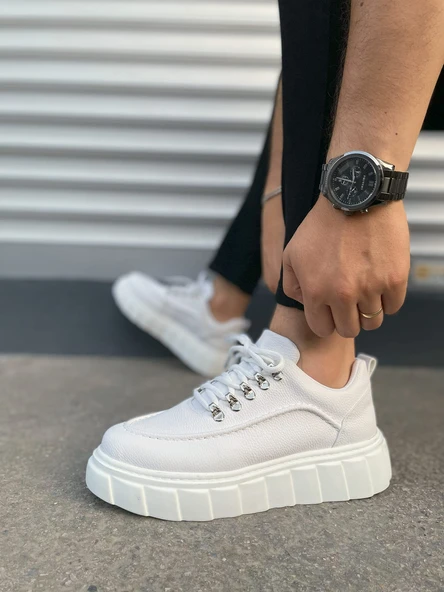 JY010 Cloud Bağcıklı Cilt Erkek Günlük Sneaker Ayakkabı CBT - Beyaz - 3
