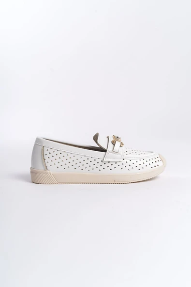 JET-LILY Bağcıksız Ortopedik Rahat Taban Kalp Desenli Kadın Babet Ayakkabı  CKT - Beyaz - Resim 6