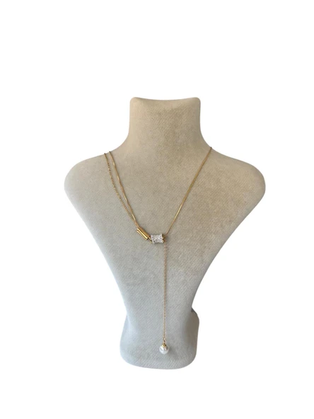 Xbaby İncili Taşlı Silindirli Y Kolye ürün görseli