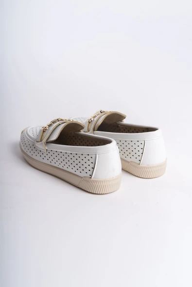 JET-LILY Bağcıksız Ortopedik Rahat Taban Kalp Desenli Kadın Babet Ayakkabı  CKT - Beyaz - Resim 5