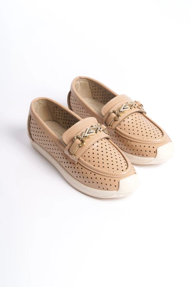 JET-LILY Bağcıksız Ortopedik Rahat Taban Kalp Desenli Kadın Babet Ayakkabı CKT - Ten - Resim 4