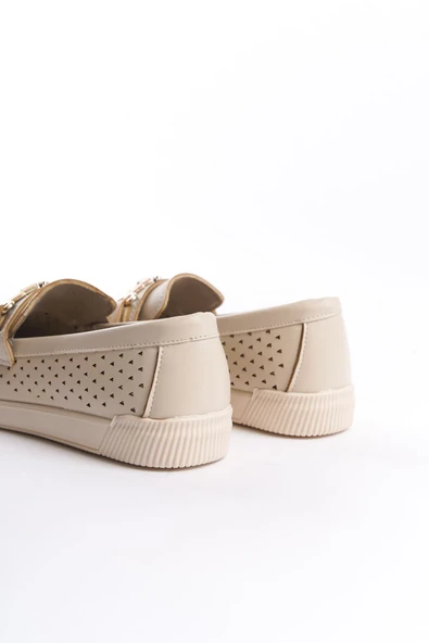 JET-LILY Bağcıksız Ortopedik Rahat Taban Kalp Desenli Kadın Babet Ayakkabı  CKT - Krem - Resim 5