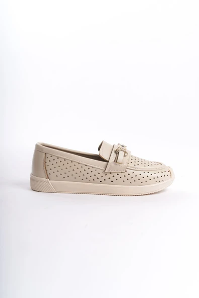 JET-LILY Bağcıksız Ortopedik Rahat Taban Kalp Desenli Kadın Babet Ayakkabı  CKT - Krem - Resim 6