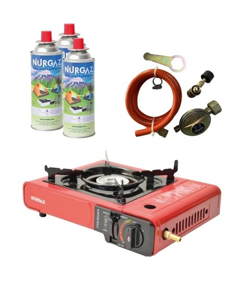 Tekli Portatif Ocak Tüp Girişli Kırmızı+Dedantör Set+220Gr 3 Adet ürün görseli