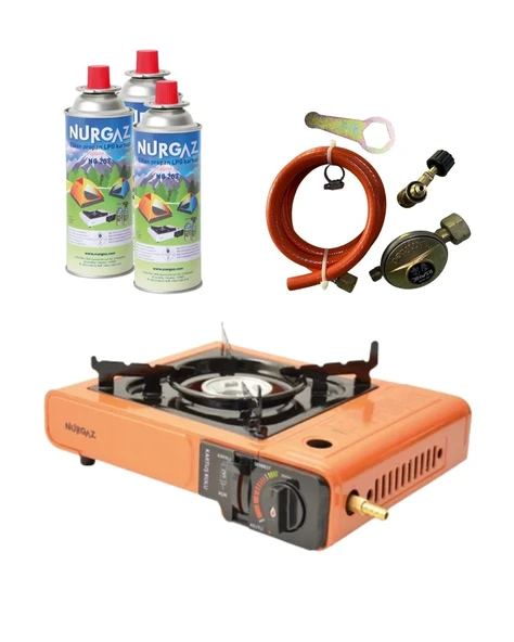 Tekli Portatif Ocak Tüp Girişli Turuncu+Dedantör Set+220Gr 3 Adet ürün görseli