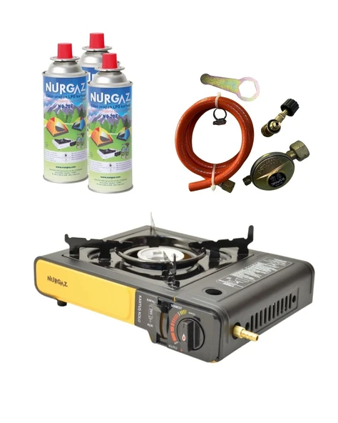 Tekli Portatif Ocak Tüp Girişli Siyah+Dedantör Set+220Gr 3 Adet ürün görseli 1