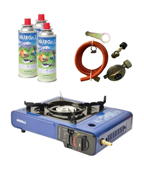 Tekli Portatif Ocak Tüp Girişli Mavi+Dedantör Set+220Gr 3 Adet ürün görseli 1