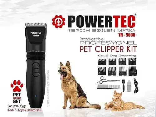 Powertec TR-9000 Pet Evcil Hayvan Kedi Köpek Tıraş Makinesi Seti - Resim 2