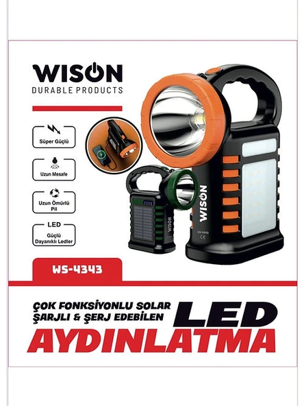 Wıson WS-4343 Fonksiyonlu Solar Şarjlı Powerbanklı Kamp Lambası - 3