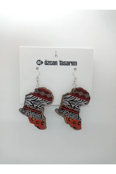 Özcan Tasarım Baskılı Ahşap Küpe - Harita Model ürün görseli