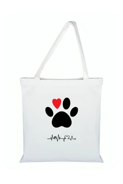 Özcan Tasarım Köpek Patisi Baskılı Bez Çanta - Patili Çanta