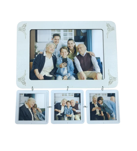 FOTO BASKILI Vintage 3+1 Kolaj Çoklu Fotoğraf Çerçevesi 26,5x26,5 cm HK5020 - Resim 2