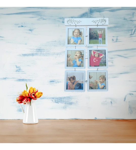 FOTO BASKILI Vintage 6'lı Kolaj Çoklu Dikey Fotoğraf Çerçevesi 18x30 HK5022 ürün görseli