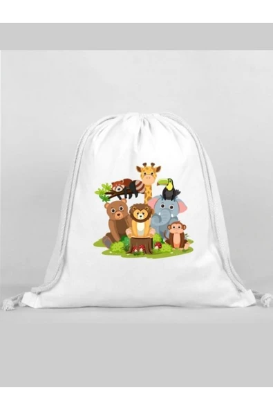 Özcan Tasarım Hayvanlar Baskılı Sırt Çantası - İp Büzgülü Spor Çanta ürün görseli