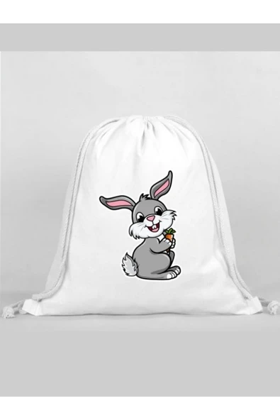 Özcan Tasarım Tavşan Baskılı Sırt Çantası - İp Büzgülü Spor Çanta ürün görseli