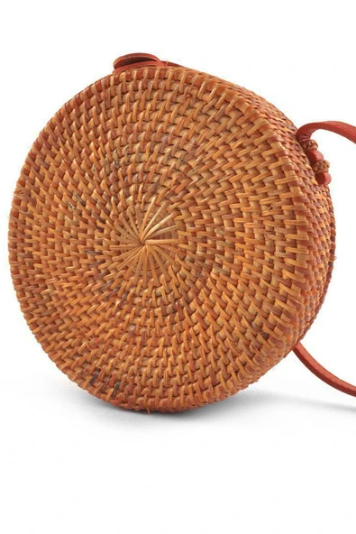 El Yapımı Hasır Rattan Yuvarlak Kutu Çanta - Resim 5