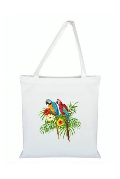 Özcan Tasarım Papağan Baskılı Bez Çanta - Papağanlı Çanta ürün görseli