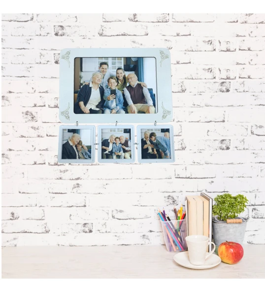 Vintage 3+1 Kolaj Çoklu Fotoğraf Çerçevesi 26,5x26,5 cm HK5019 - Resim 2