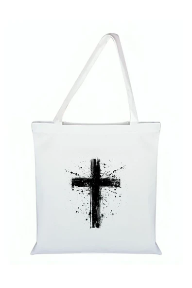 Özcan Tasarım Haç İşareti Baskılı Bez Çanta - Haç İşaretli Çanta ürün görseli