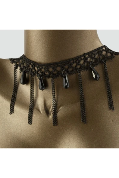 Muhcu Home Kristal Zincir Sallantılı Yeni Sezon Dantel Kolye - Resim 2