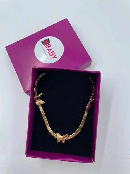Xbaby Üç Kelebek Figürlü Çelik Hasır Gold Kolye ürün görseli