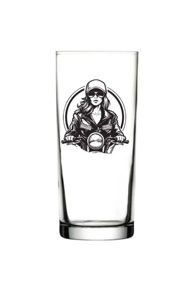 Özcan Tasarım Kadın Motorcu Baskılı Rakı Bardağı - Motorcu Model Rakı Bardağı ürün görseli