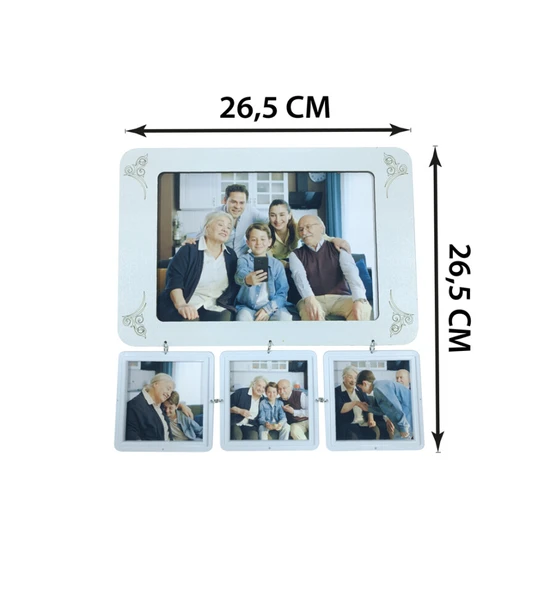 Vintage 3+1 Kolaj Çoklu Fotoğraf Çerçevesi 26,5x26,5 cm HK5019 - Resim 3