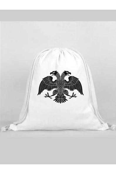 Özcan Tasarım Çift Başlı Kartal Baskılı Sırt Çantası - İp Büzgülü Spor Çanta ürün görseli