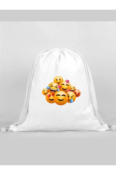 Özcan Tasarım Emoji Baskılı Sırt Çantası - İp Büzgülü Spor Çanta ürün görseli