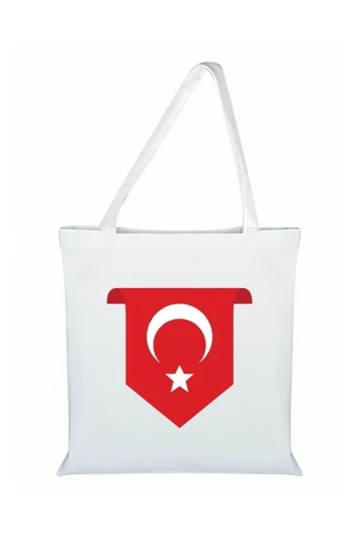Özcan Tasarım Türk Bayrağı Basılı Bez Çanta - Türk Bayraklı Çanta ürün görseli