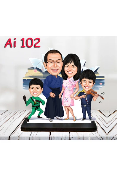 sekizlazer Kişiye Özel Ahşap Biblo - Aile Karikatür Biblo - 4 Kişilik Aile Biblo 23 - Resim 6