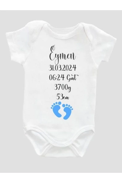 Özcan Tasarım Kişiye Özel Bebek Zıbın - Kısa Kol Beyaz Bebek Zıbın - İsimli Zıbın ürün görseli