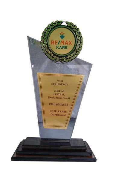 Özcan Tasarım Lüks Cam Plaket - Büyük Boy Cam Plaket - Logolu Cam Plaket ( Gold ) ürün görseli