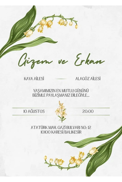 Özcan Tasarım Kişiye Özel Davetiye - Düğün Davetiye - Nişan Davetiye - Nikah Davetiye ( Zarflı ) ( 50 Adet ) MDL 9 ürün görseli