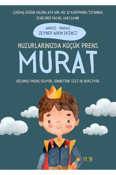 Özcan Tasarım Kişiye Özel Davetiye - Sünnet Davetiye - Sünnet Davetiyesi ( Zarflı ) ( 50 Adet ) Model 2 ürün görseli