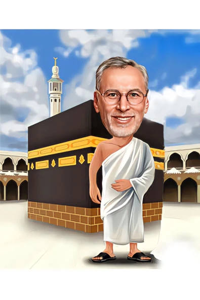 Özcan Tasarım Kişiye Özel Ahşap Biblo - Hacı Karikatür Biblo - Kabe Biblo ürün görseli