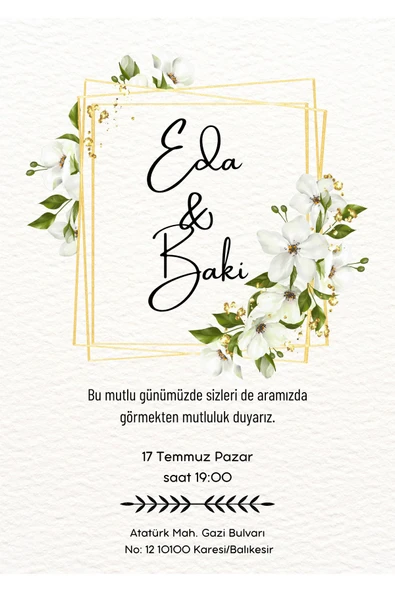 Özcan Tasarım Kişiye Özel Davetiye - Düğün Davetiye - Nişan Davetiye - Nikah Davetiye ( Zarflı ) ( 50 Adet ) MDL 4 ürün görseli