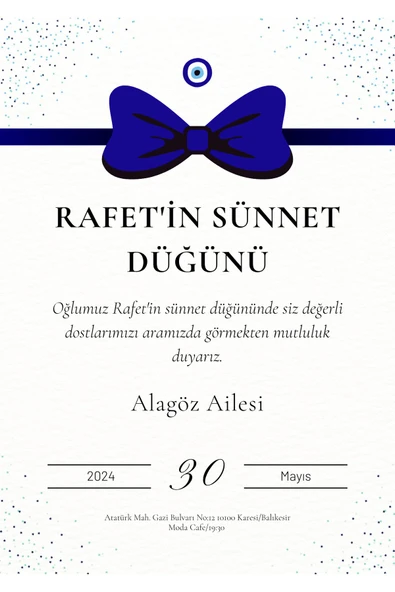 Özcan Tasarım Kişiye Özel Davetiye - Sünnet Davetiye - Sünnet Davetiyesi ( Zarflı ) ( 50 Adet ) Model 3 ürün görseli