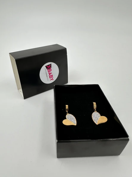Xbaby Yarısı Taşlı Kalp Gold Küpe ürün görseli