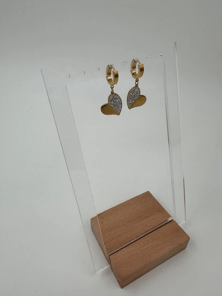 Xbaby Yarısı Taşlı Kalp Gold Küpe - Resim 3