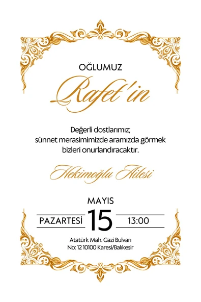 Özcan Tasarım Kişiye Özel Davetiye - Sünnet Davetiye - Sünnet Davetiyesi ( Zarflı ) ( 50 Adet ) Model 4 ürün görseli